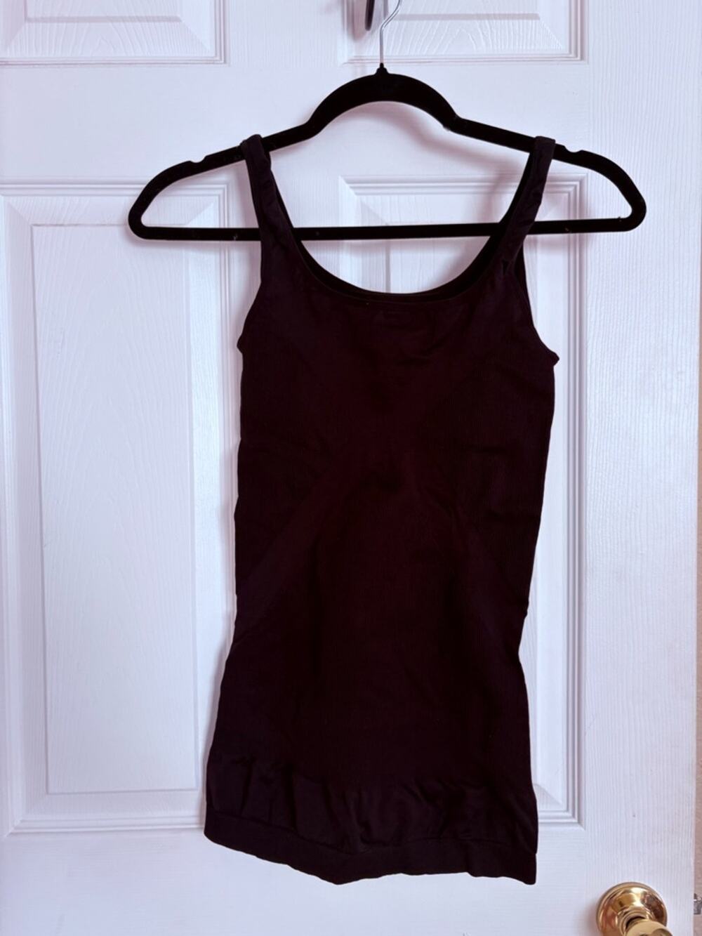 Black Ribbed Tank Top Large Stretch Fitted Longline Basic Layering